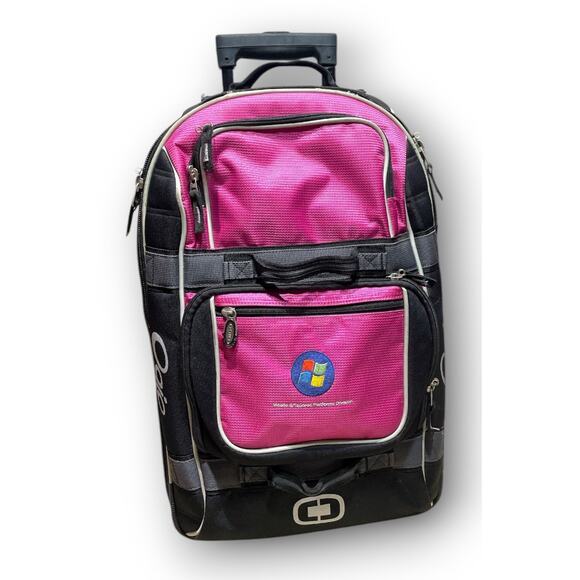 Ogio Layover Wheeled Rolling Bag Suitcase/Luggage Black Pink 24” Microsoft Logo - Picture 1 of 12